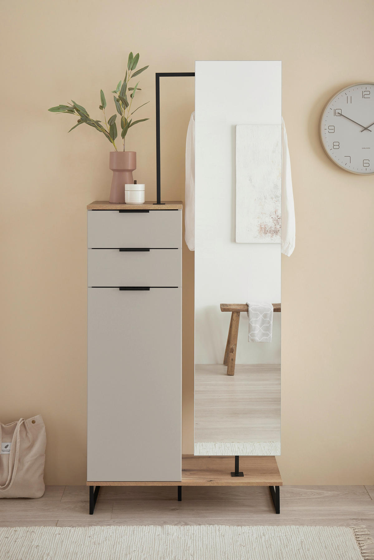 HOCHSCHRANK 78/200/35 cm  - Kaschmir/Eichefarben, KONVENTIONELL, Glas/Holzwerkstoff (78/200/35cm) - home24