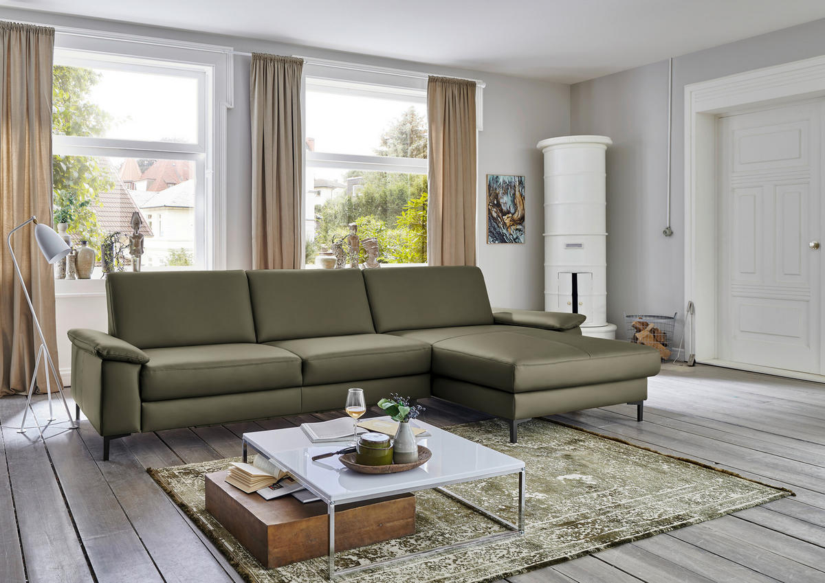 ECKSOFA Echtleder Waldgrün  - Waldgrün/Schwarz, Design, Leder/Metall (334/176cm) - Dieter Knoll