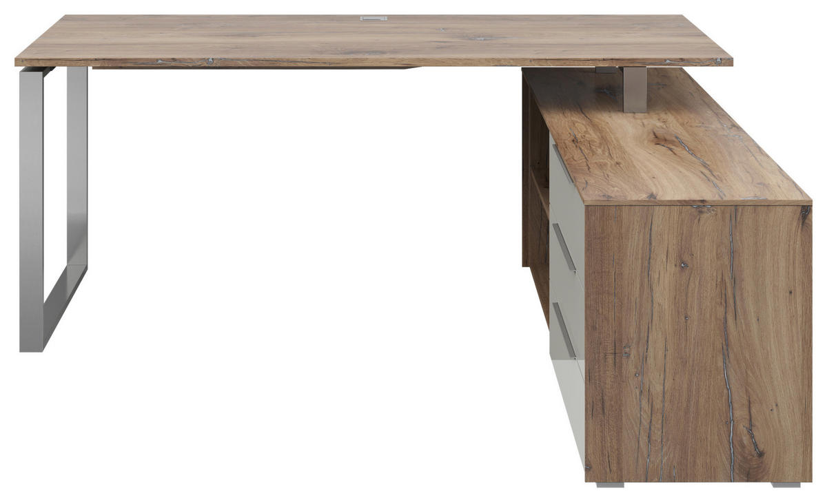 ECKSCHREIBTISCH 184/159/77 cm  in Hellgrau, Eiche dunkel  - Eiche dunkel/Silberfarben, KONVENTIONELL, Glas/Holzwerkstoff (184/159/77cm) - Voleo