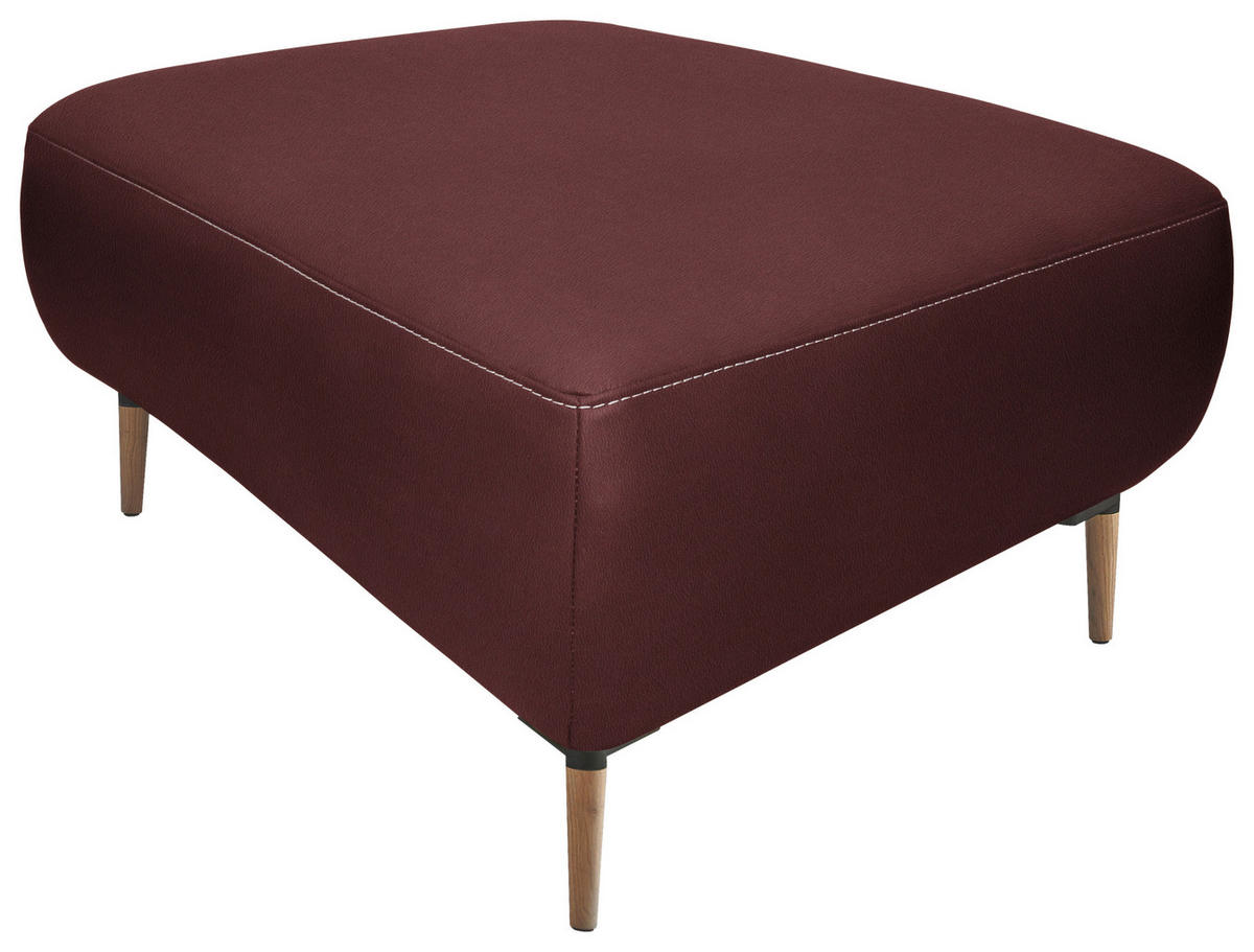 HOCKER in Leder Bordeaux  - Bordeaux/Beige, Natur, Leder/Holz (65/46/55cm) - Valnatura