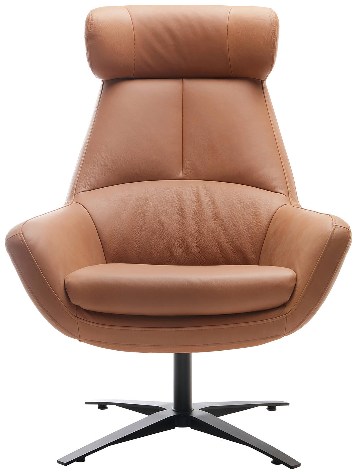 SESSEL Echtleder Cognac    - Cognac/Schwarz, MODERN, Leder/Metall (81/112/83cm) - Trendmanufaktur