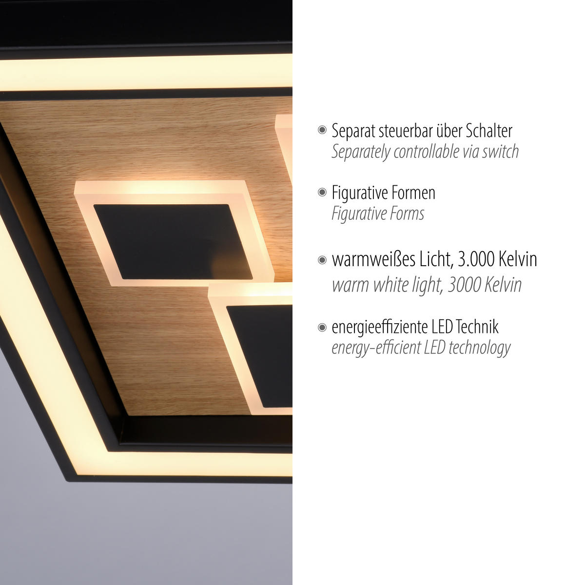 LED-DECKENLEUCHTE 48/48/7 cm   - Natur, Holz (48/48/7cm) - Paul Neuhaus