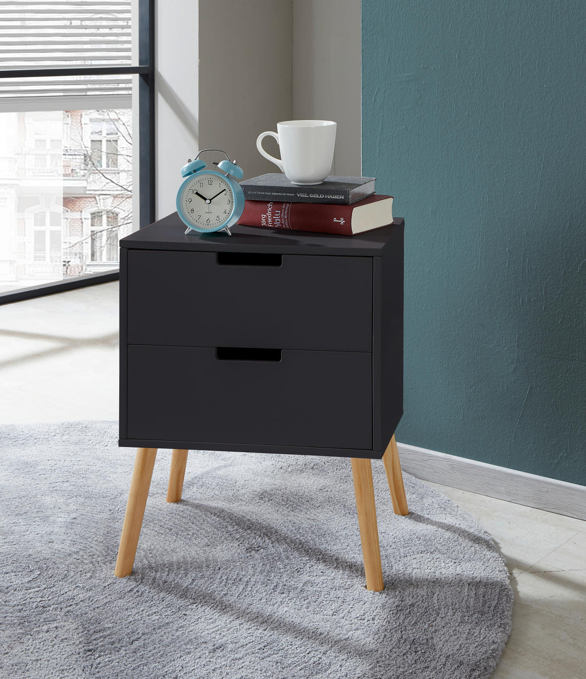 ÉJJELISZEKRÉNY tömör feketefenyő antracit, natúr  - natúr/antracit, Design, faalapú anyag/fa (40/60/30cm) - Xora