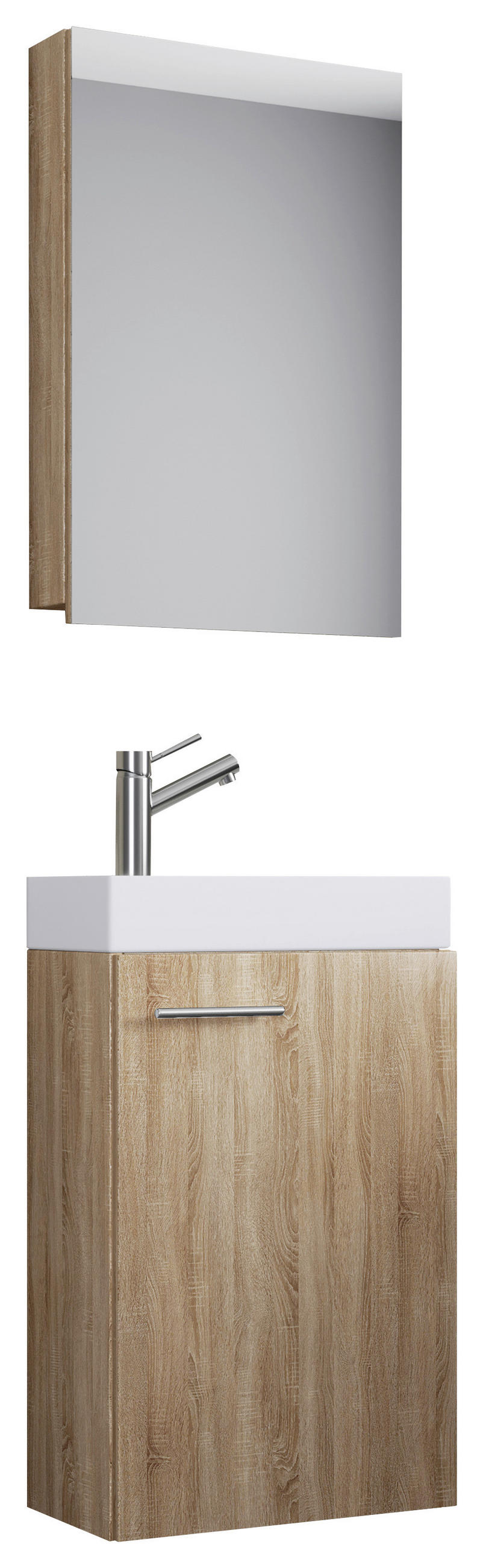 GÄSTEBAD - Weiß/Sonoma Eiche, KONVENTIONELL, Keramik/Holzwerkstoff (41cm) - MID.YOU