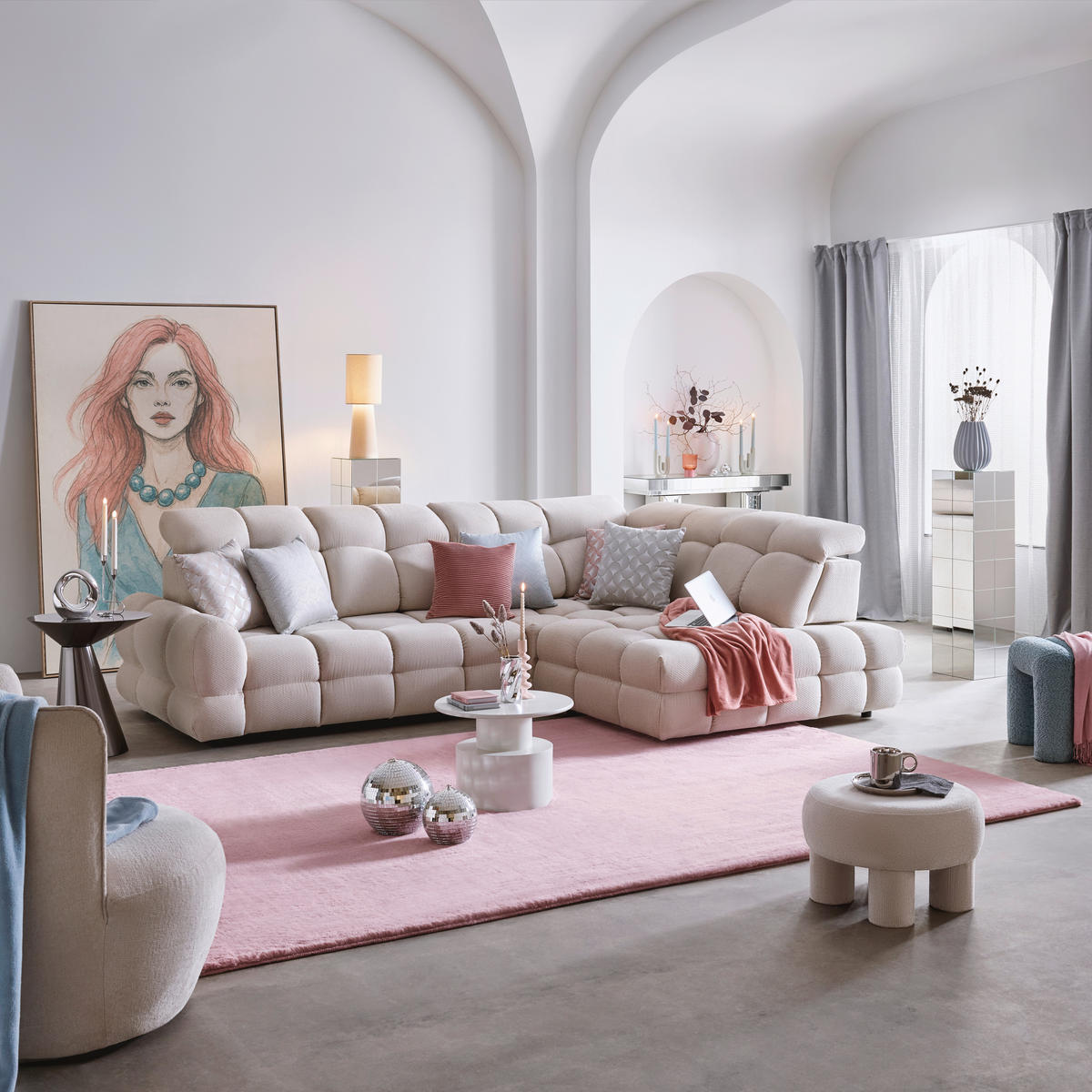 HÖRNSOFFA i vävt tyg beige  - beige/svart, Modern, trämaterial/trä (302/86-105/217cm) - Livetastic