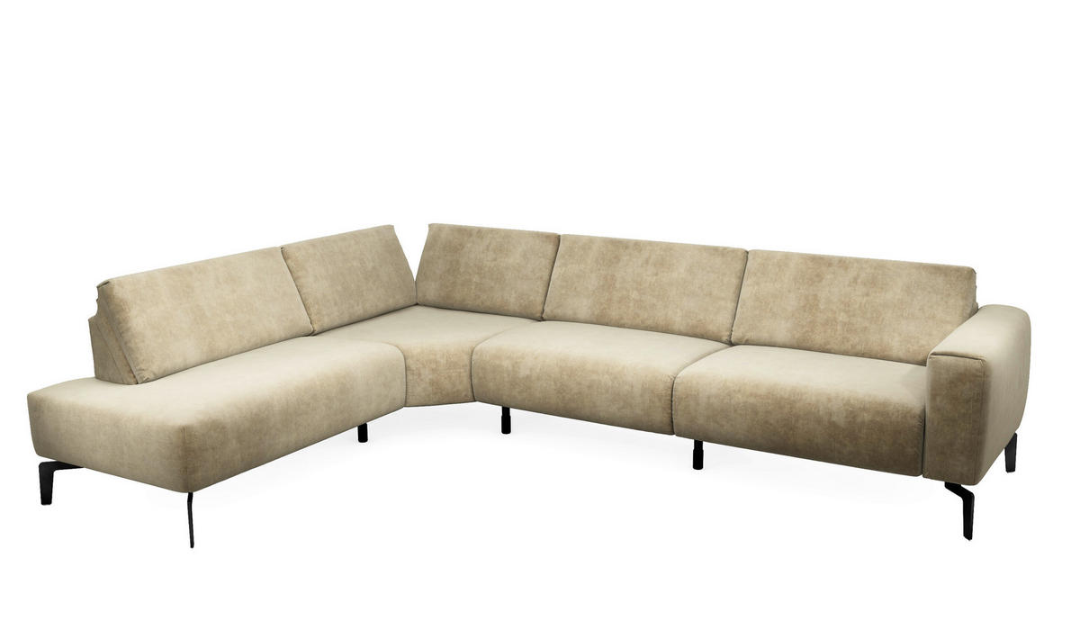 ECKSOFA in Samt Sandfarben  213/296 cm  - Sandfarben/Schwarz, Design, Textil/Metall (213/296cm) - SENSOO