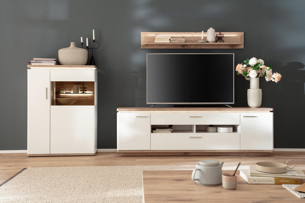 HYLLKOMBINATION  i vit, ekfärgad  310/181/50 cm  - vit/nickelfärgad, Design, metall/trämaterial (310/181/50cm) - Livetastic