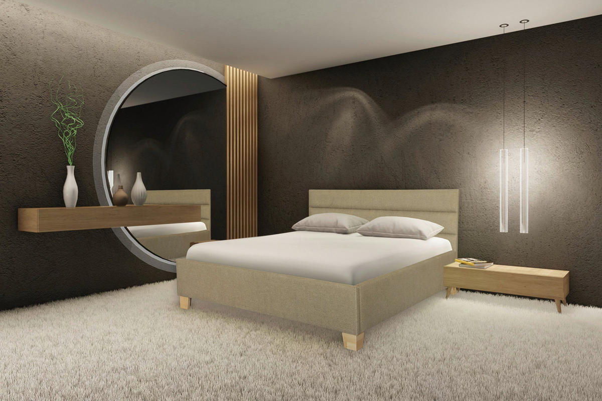 ČALÚNENÁ POSTEĽ, 160/200 cm, zlatohnedá - zlatohnedá/farba brezy, Basics, drevo/textil (160/200cm) - Cantus