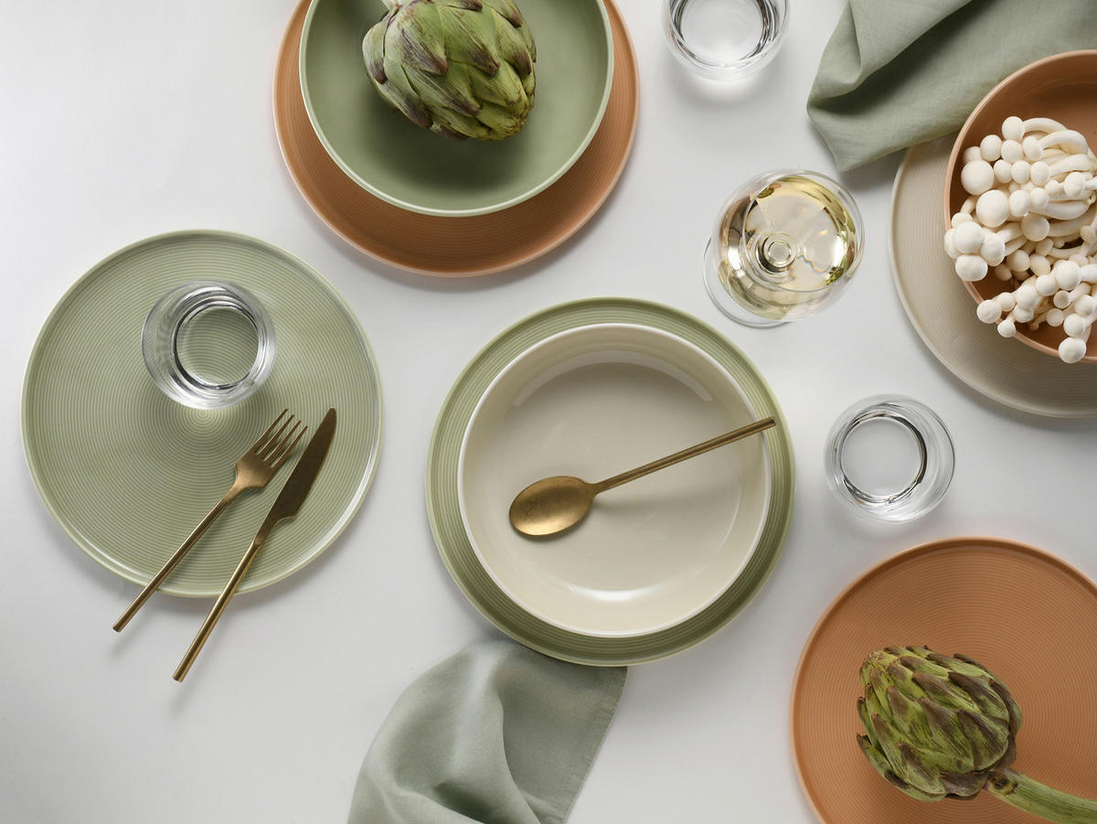 TAFELSERVICE Session Romance 12-teilig  - Salbeigrün/Creme, Basics, Keramik - Creatable