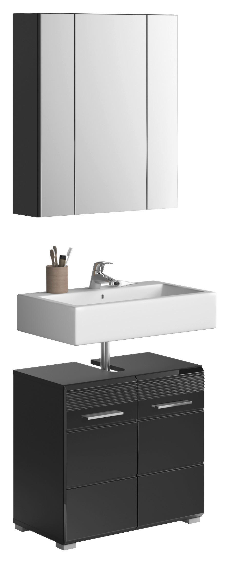 KÚPEĽŇA čierna s vysokým leskom  - strieborná/čierna s vysokým leskom, Modern, kompozitné drevo/plast (60cm) - MID.YOU