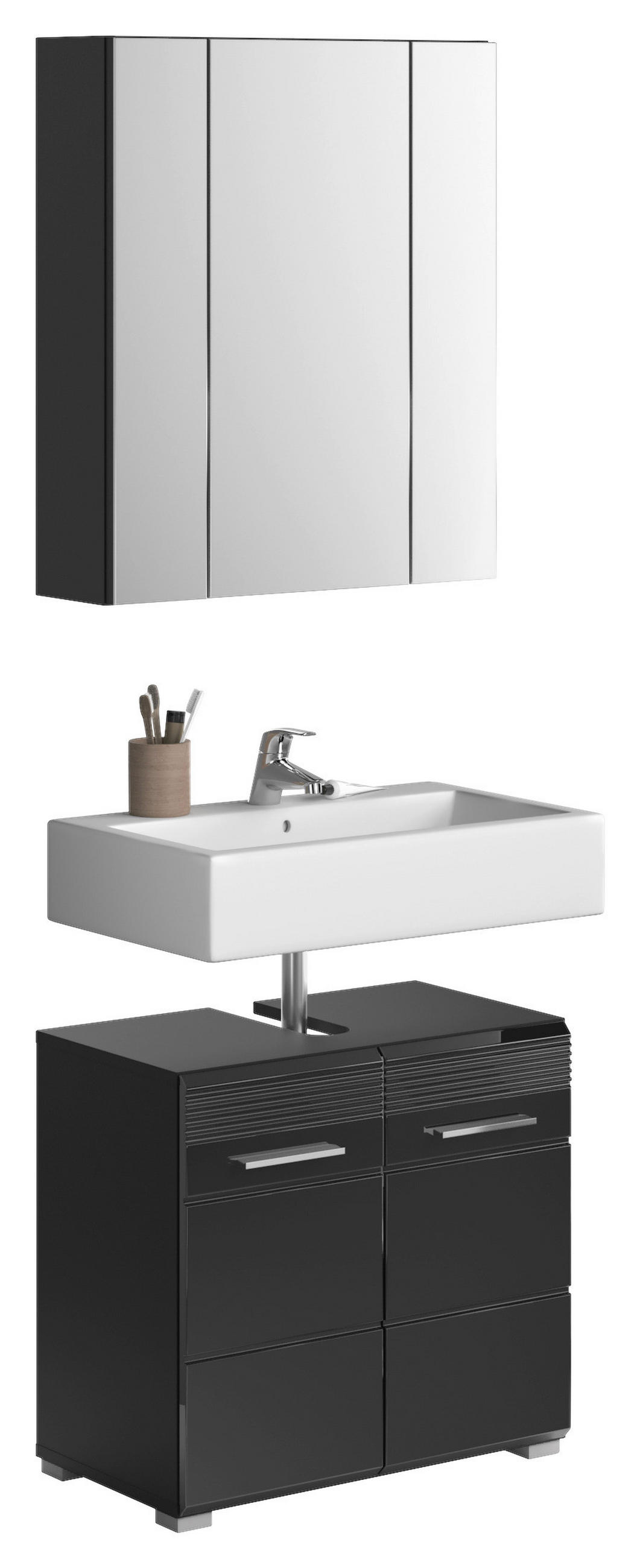 KOUPELNA vysoce lesklá černá  - barvy stříbra/vysoce lesklá černá, Moderní, kompozitní dřevo/plast (60cm) - MID.YOU