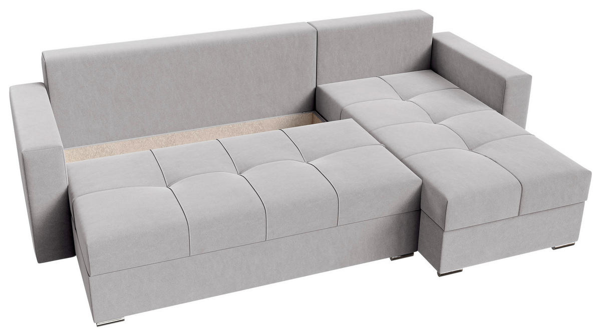ECKSOFA Hellgrau Samt  - Chromfarben/Hellgrau, KONVENTIONELL, Kunststoff/Textil (233/140cm) - Carryhome