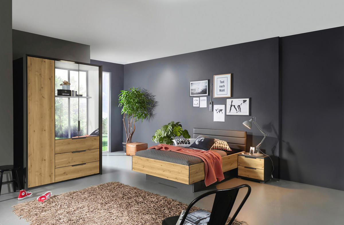 JUGENDZIMMER Graphitfarben, Eichefarben  - Eichefarben/Graphitfarben, KONVENTIONELL, Holzwerkstoff/Textil (120/200cm) - Xora