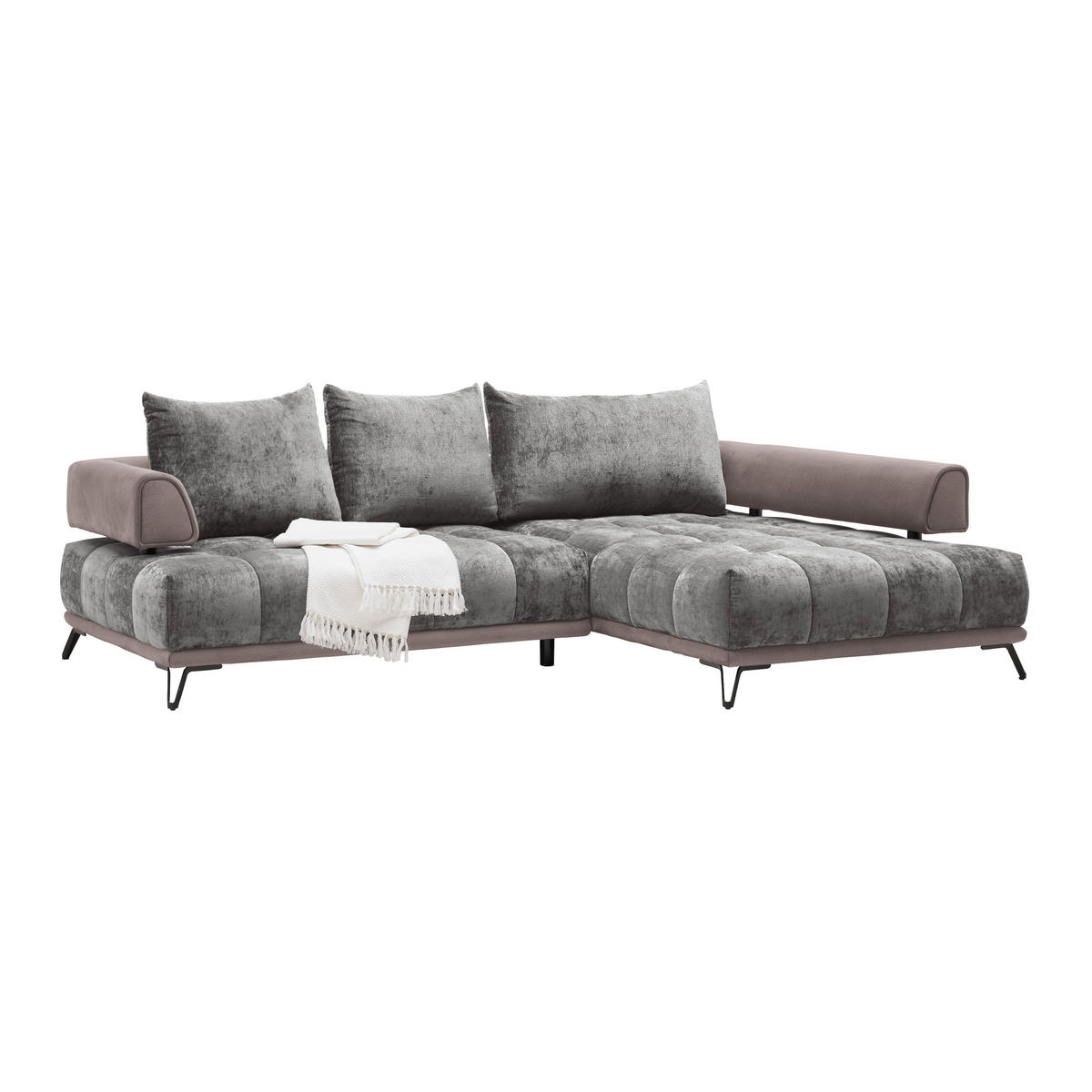 HÖRNSOFFA i grå  - grå/svart, Modern, metall/textil (262/184cm) - MID.YOU