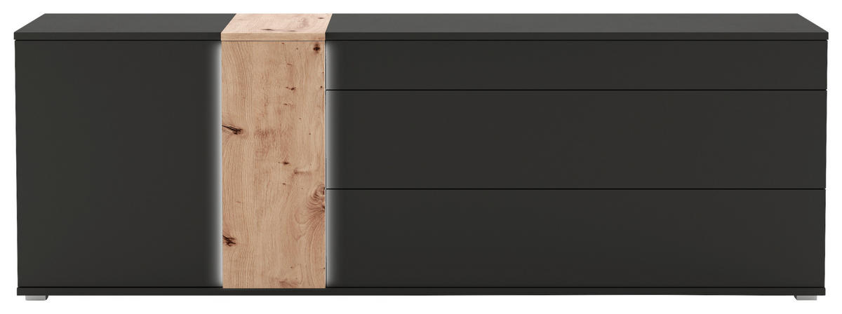 ŠIROKÁ KOMODA, černá, dub artisan, 235/79/45 cm - černá/barvy stříbra, Design, kompozitní dřevo/plast (235/79/45cm) - Livetastic