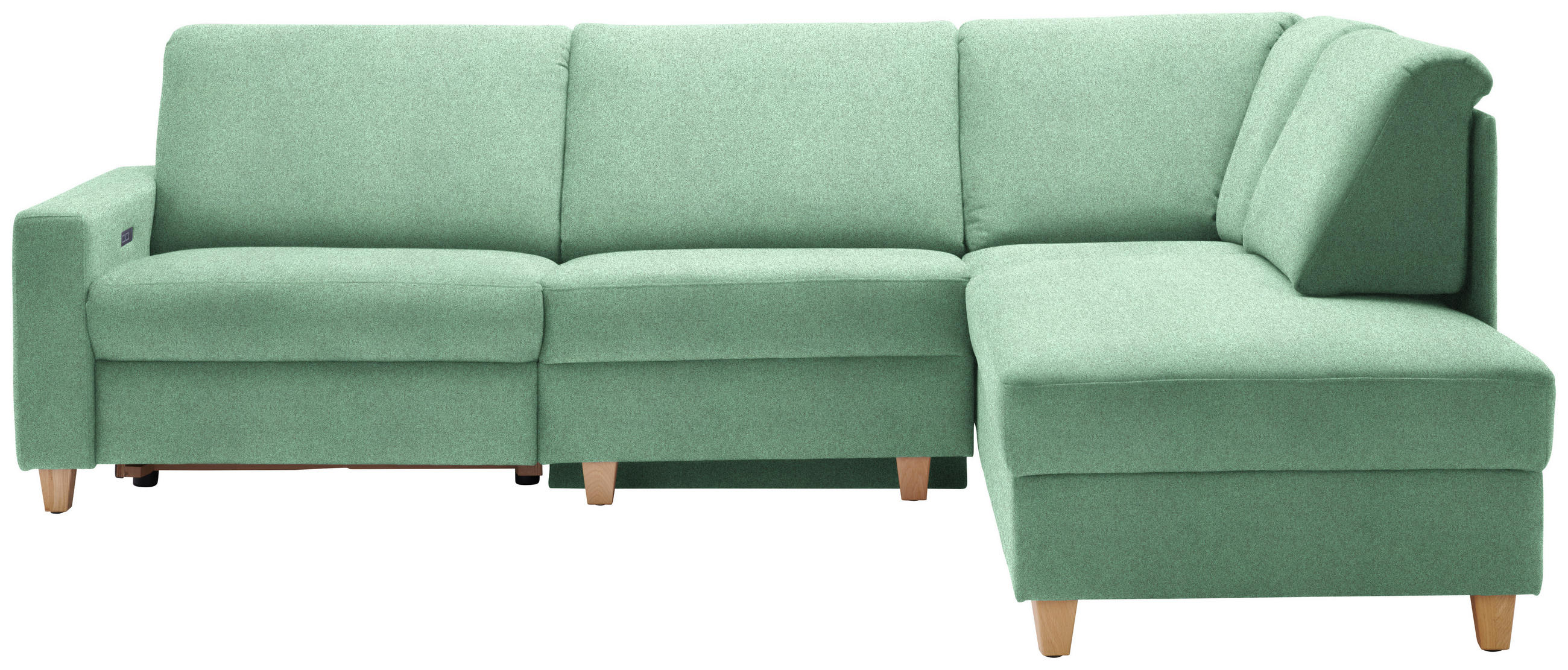 ECKSOFA in Flachgewebe Mintgrün  261/203 cm  - Eichefarben/Mintgrün, KONVENTIONELL, Holz/Textil (261/203cm) - Sedda