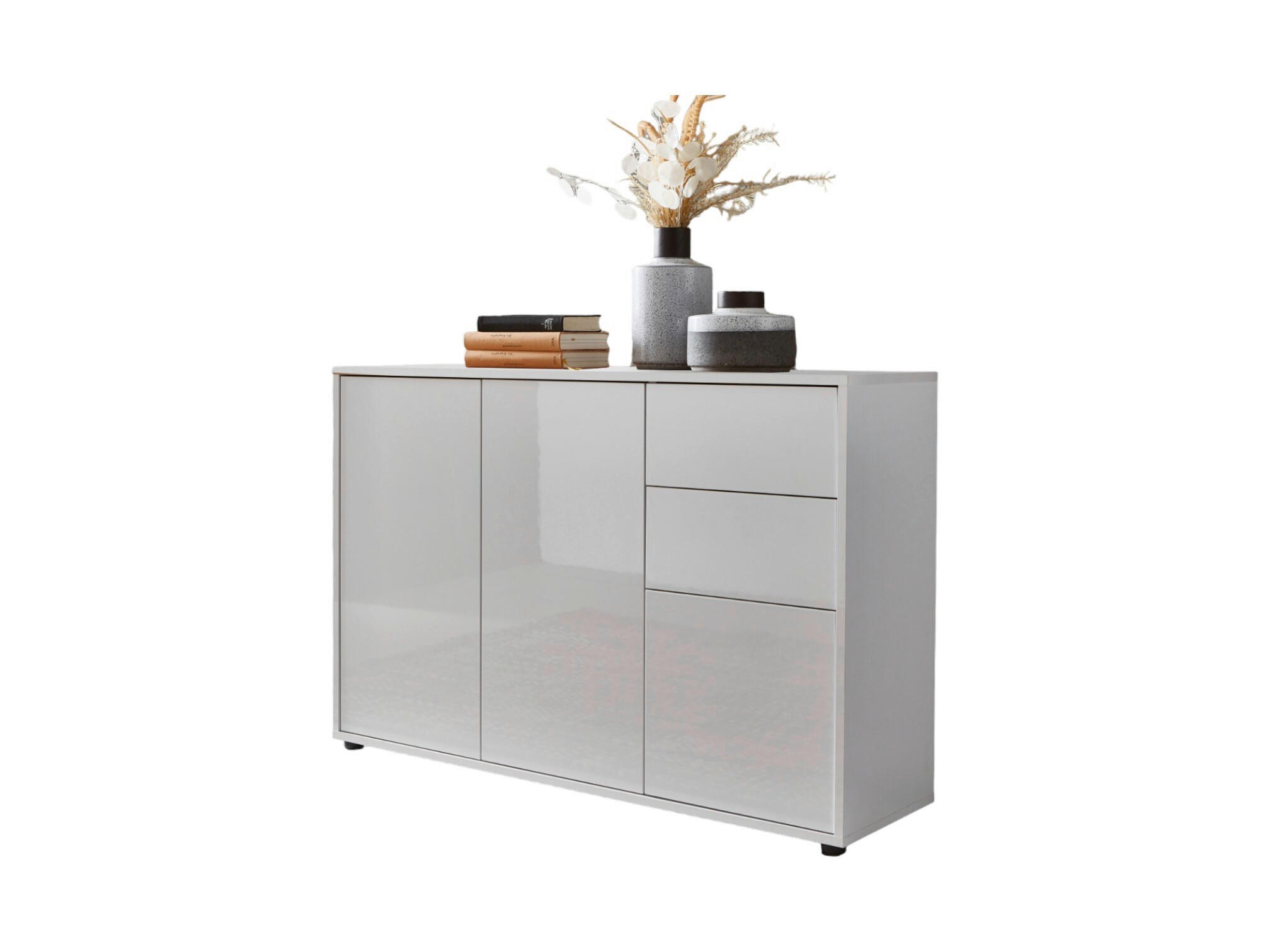 KOMODA, bílá, vysoce lesklá bílá, 105,5/73/33 cm - bílá/černá, Moderní, kompozitní dřevo/plast (105,5/73/33cm) - MID.YOU