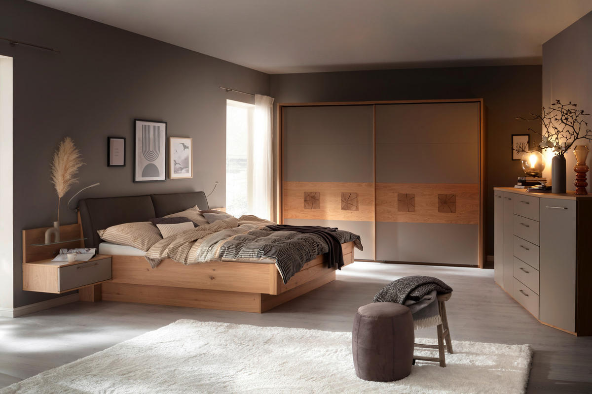 SCHWEBETÜRENSCHRANK  in Taupe, Eichefarben  - Taupe/Eichefarben, Design, Holz/Holzwerkstoff (301,3/230,4/68cm) - Schöner Wohnen