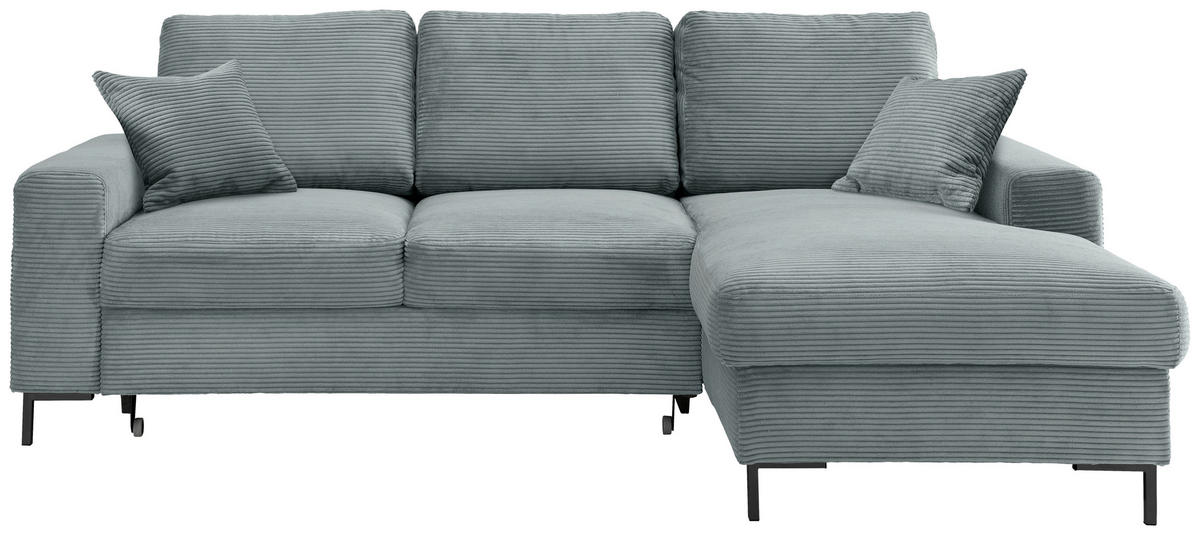 ECKSCHLAFSOFA  mit Liegefunktion, Rücken echt Cord Hellblau  - Schwarz/Hellblau, KONVENTIONELL, Textil/Metall (237/143cm) - Livetastic