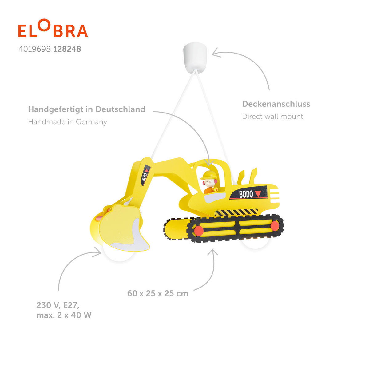 KINDERHÄNGELEUCHTE Bodo 60/25/25 cm  - Gelb, Basics, Holz (60/25/25cm)