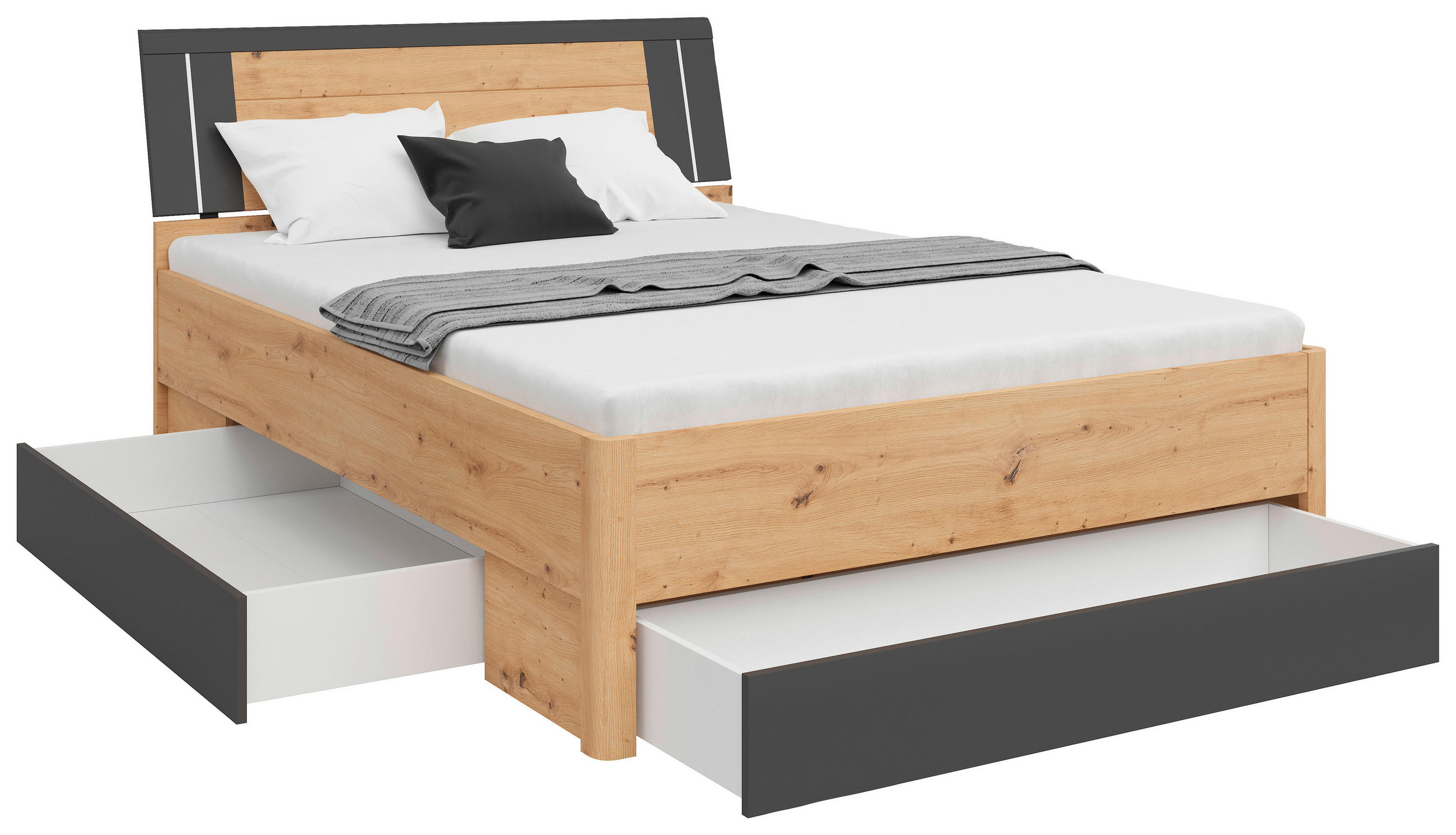 STAURAUMBETT 140/200 cm  in Graphitfarben, Eiche Artisan  - Graphitfarben/Eiche Artisan, KONVENTIONELL, Holzwerkstoff (140/200cm)