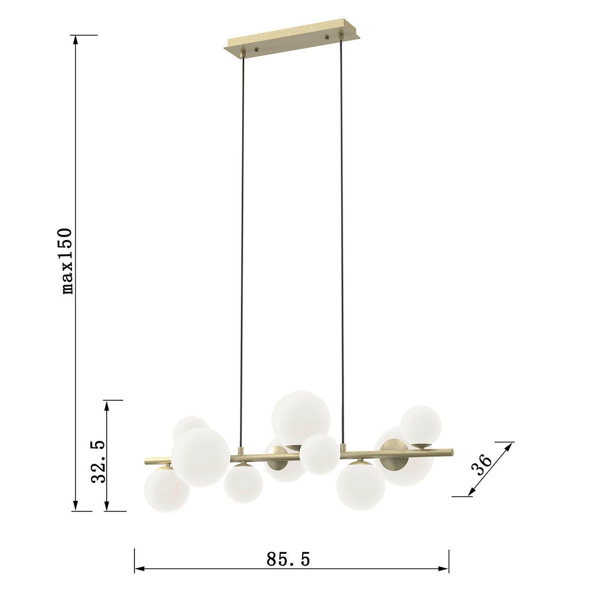 SVJETILJKA VISEĆA    86/33/150 cm    PALOMA  - zlatne boje, Design, staklo/metal (86/33/150cm)