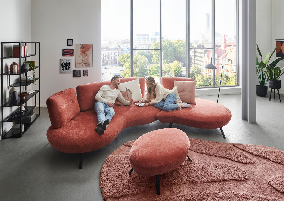 BIGSOFA Flachgewebe Rot  - Rot/Schwarz, Design, Textil/Metall (456/93/138cm) - Moderano