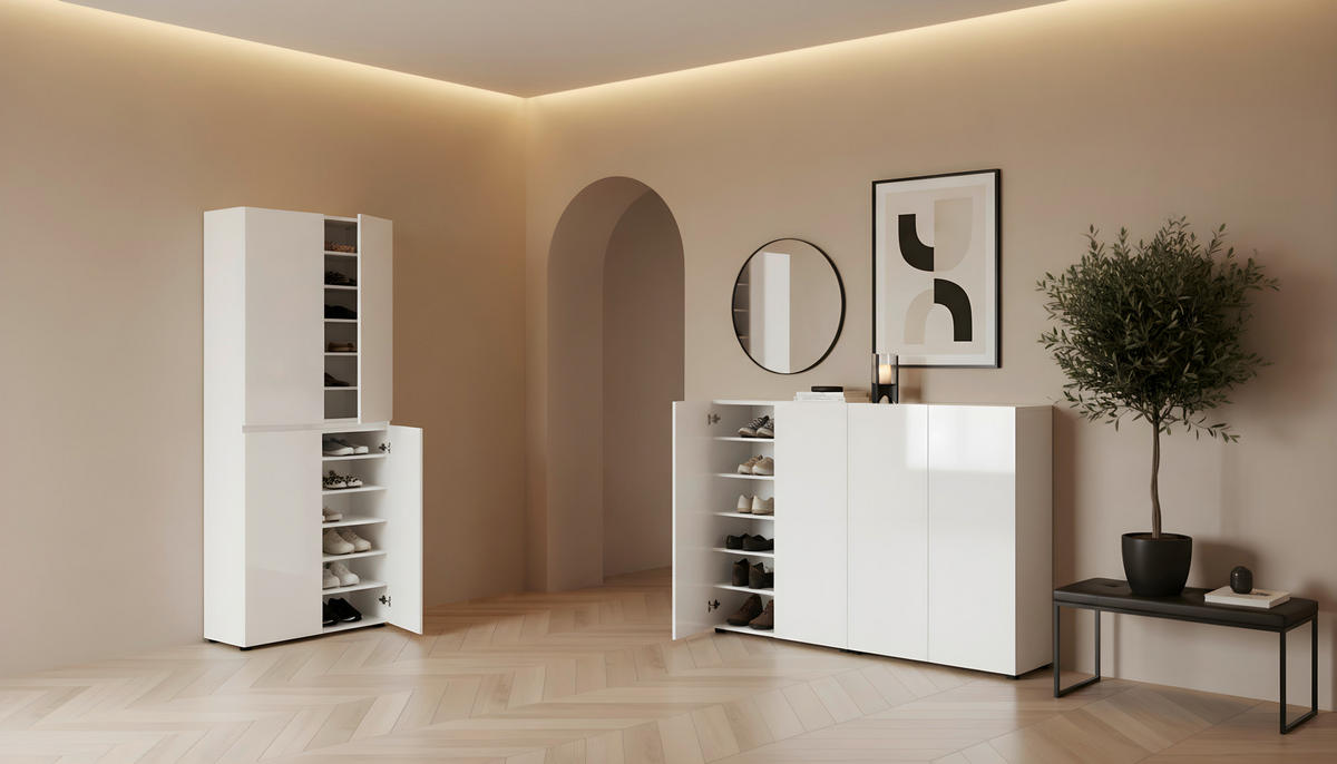 SCHUHSCHRANK Weiß  - Schwarz/Weiß, Design, Holzwerkstoff/Kunststoff (160/115/34cm) - home24