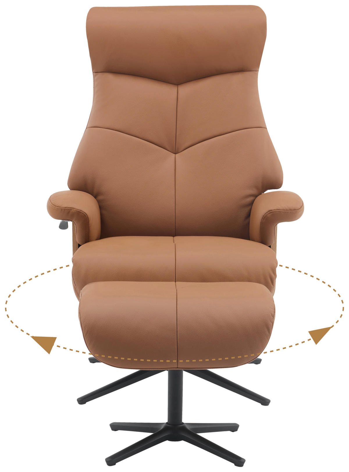 RELAXSESSELSET Lederlook Echtleder Hocker    - Schwarz/Braun, Design, Leder/Holz (78/111/81cm) - Livetastic