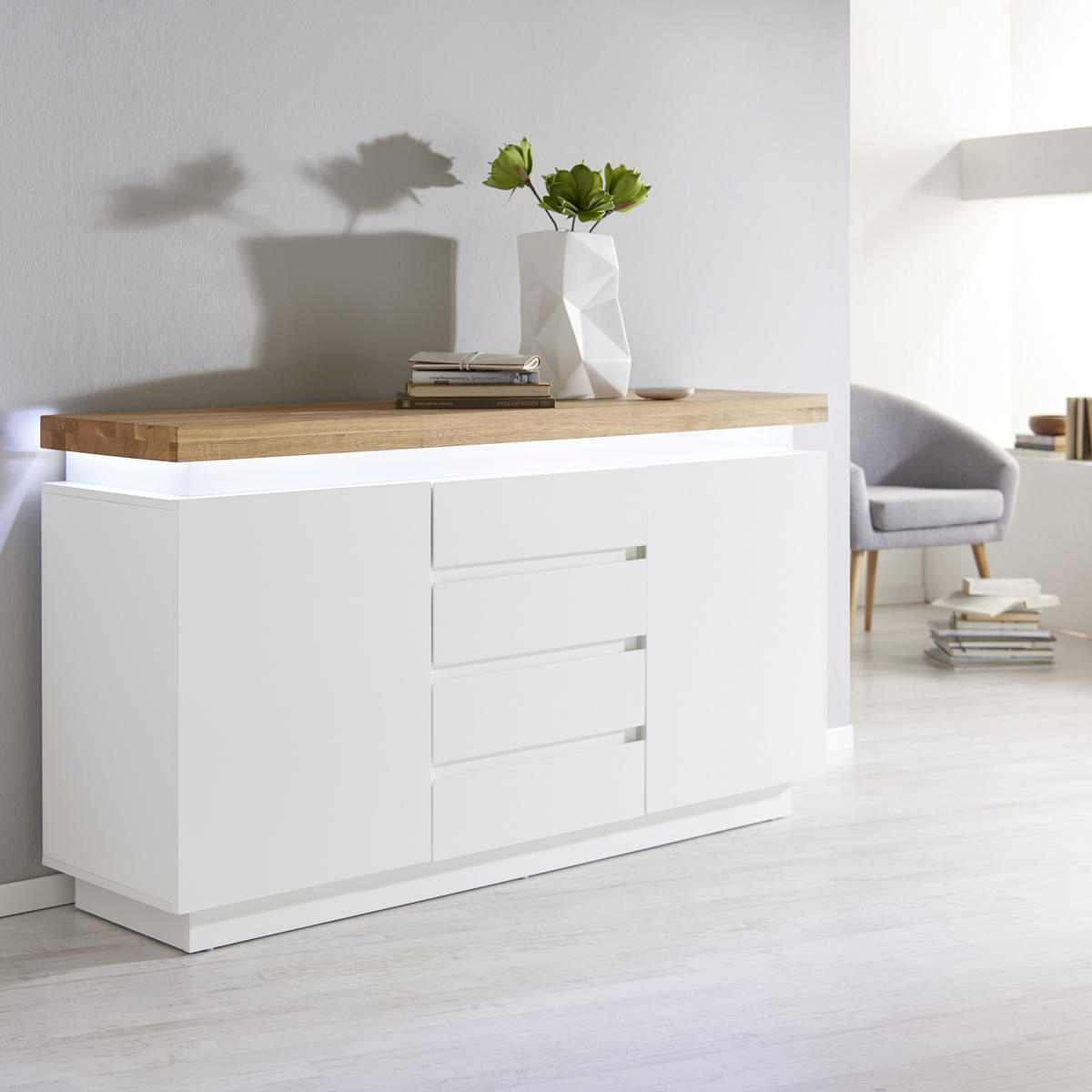 SIDEBOARD Romina  in 150/81/40 cm  - Eichefarben/Weiß, Design, Holz/Holzwerkstoff (150/81/40cm)