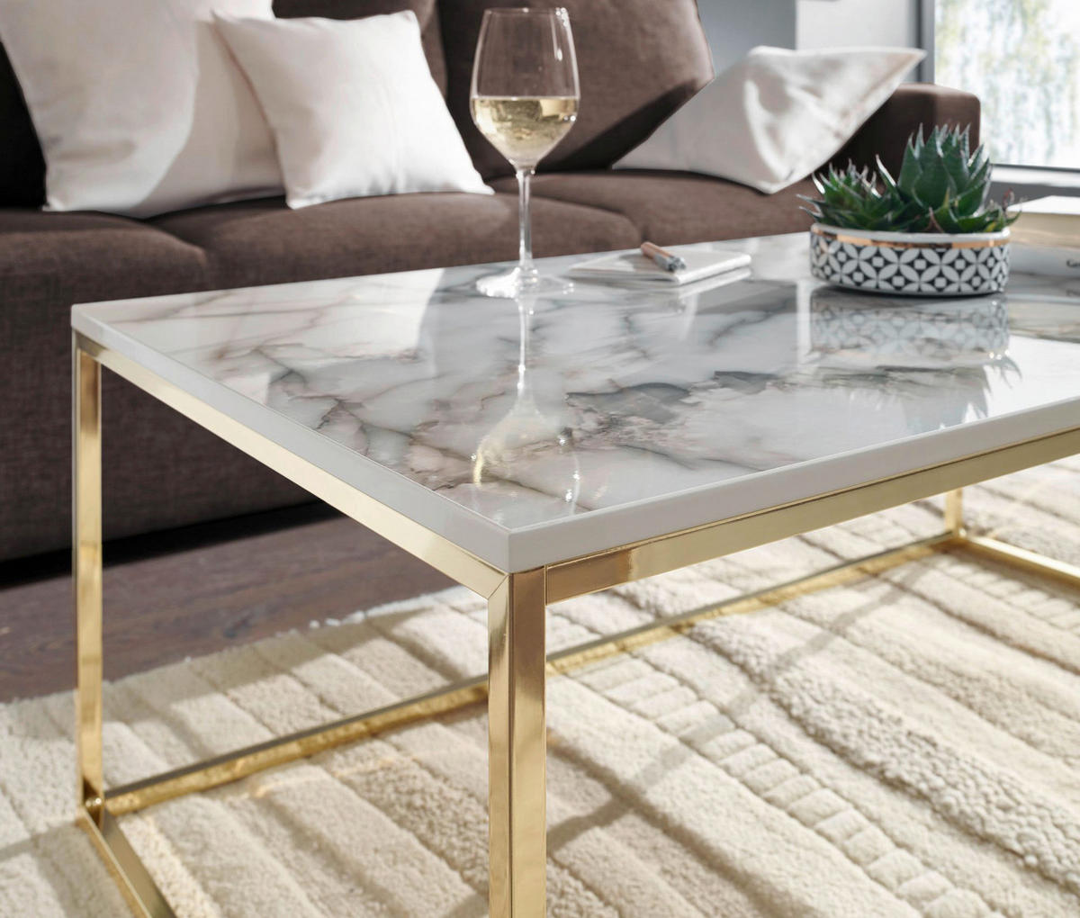 COUCHTISCH in Holzwerkstoff 100/60/40 cm   - Weiss/Goldfarben, Modern, Holzwerkstoff/Metall (100/60/40cm) - MID.YOU