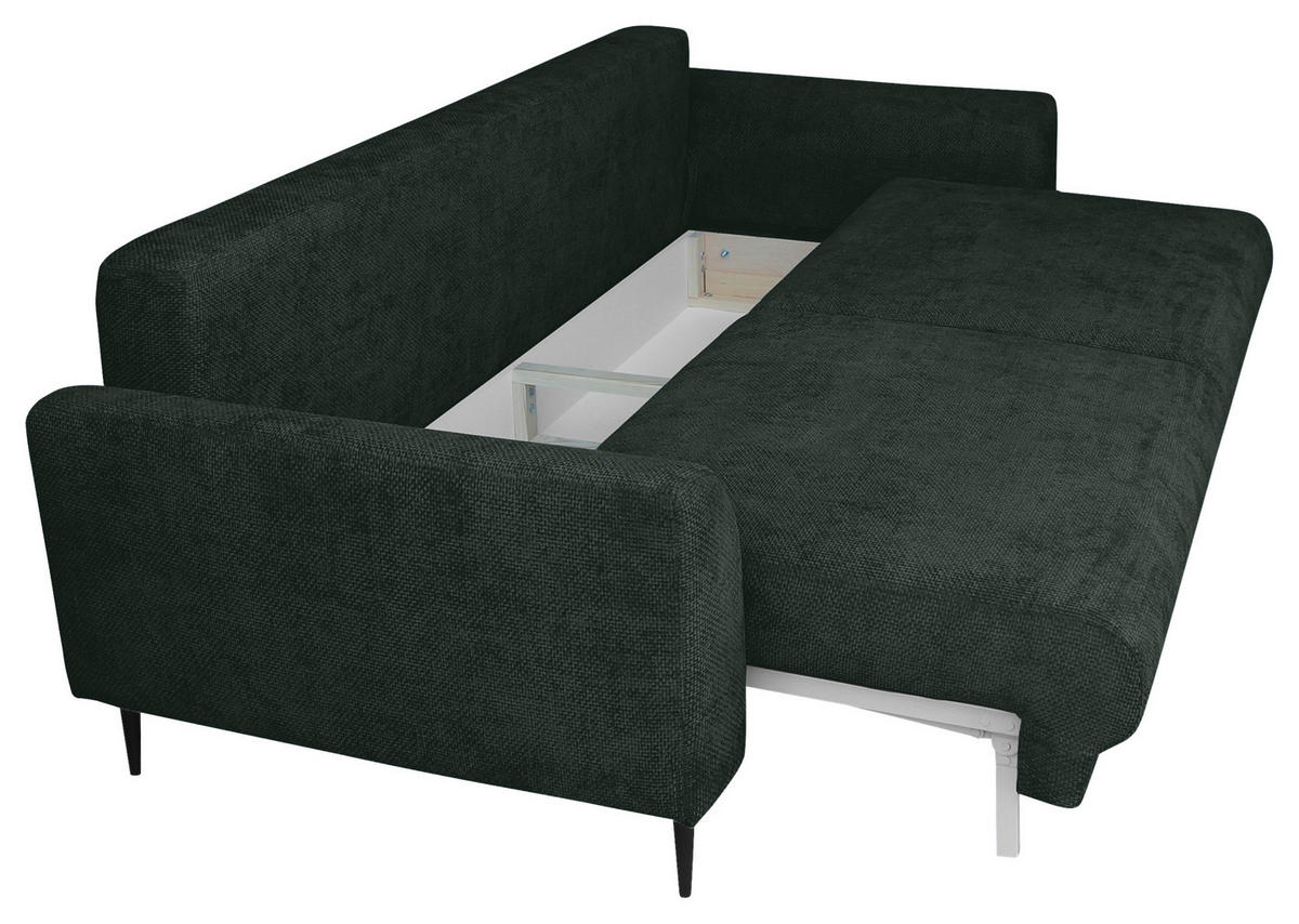 SCHLAFSOFA  mit Liegefunktion, Schlafen auf Sitzhöhe, Rücken echt Chenille Dunkelgrün  - Dunkelgrün/Schwarz, KONVENTIONELL, Textil/Metall (235/90/104cm) - Carryhome