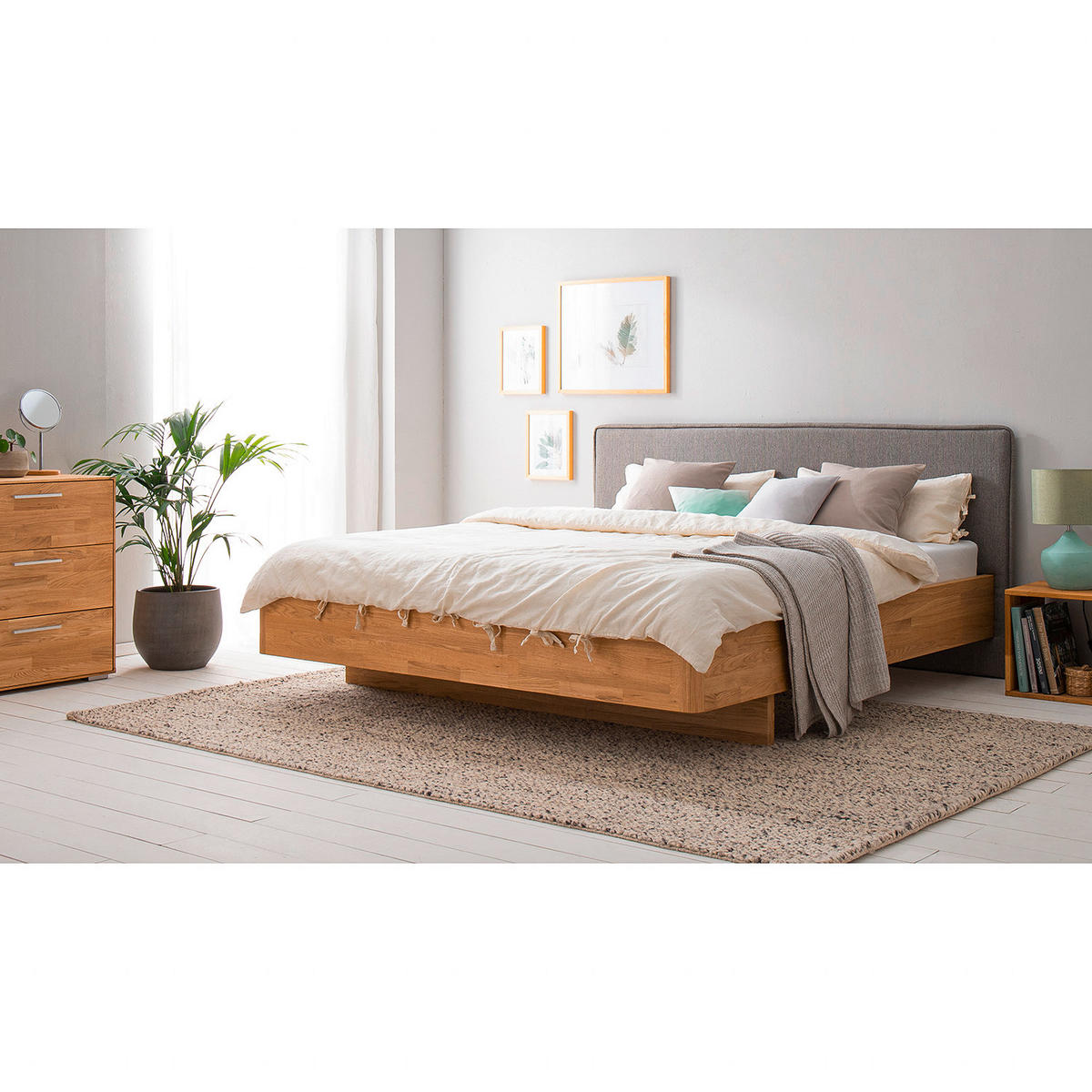 BETT 180/200 cm  in Wildeiche  - Wildeiche/Hellgrau, Natur, Holz/Holzwerkstoff (180/200cm) - home24