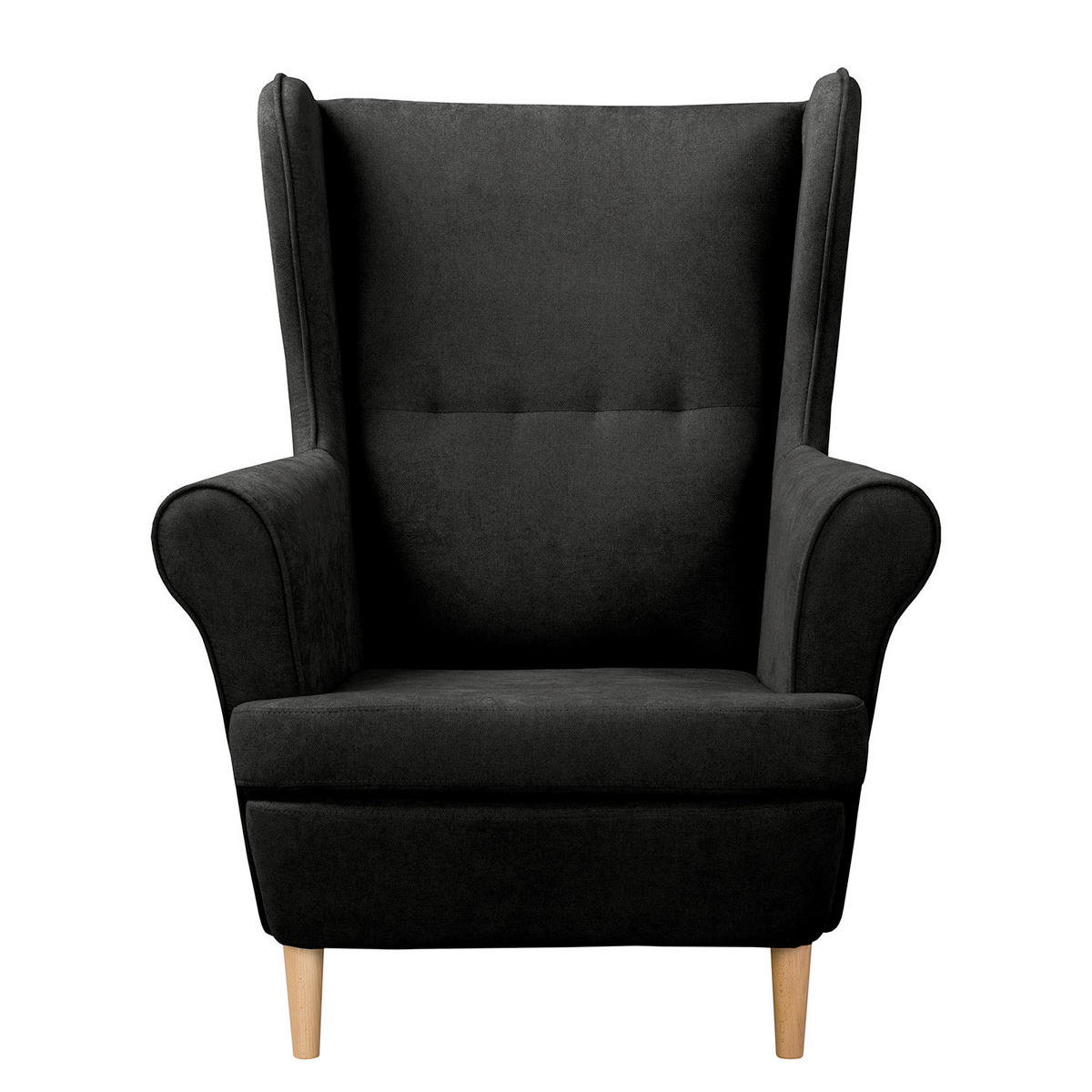 OHRENSESSEL Mikrofaser Schwarz  - Schwarz/Naturfarben, Design, Holz/Textil (87/105/90cm) - Livetastic