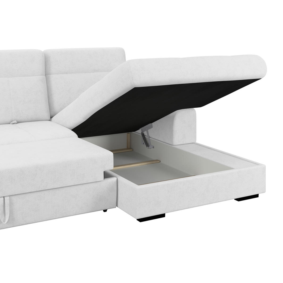 ECKSOFA Silberfarben Chenille Rücken echt, Kopfteilverstellung  - Silberfarben/Schwarz, KONVENTIONELL, Holz/Textil (286/203cm) - MID.YOU