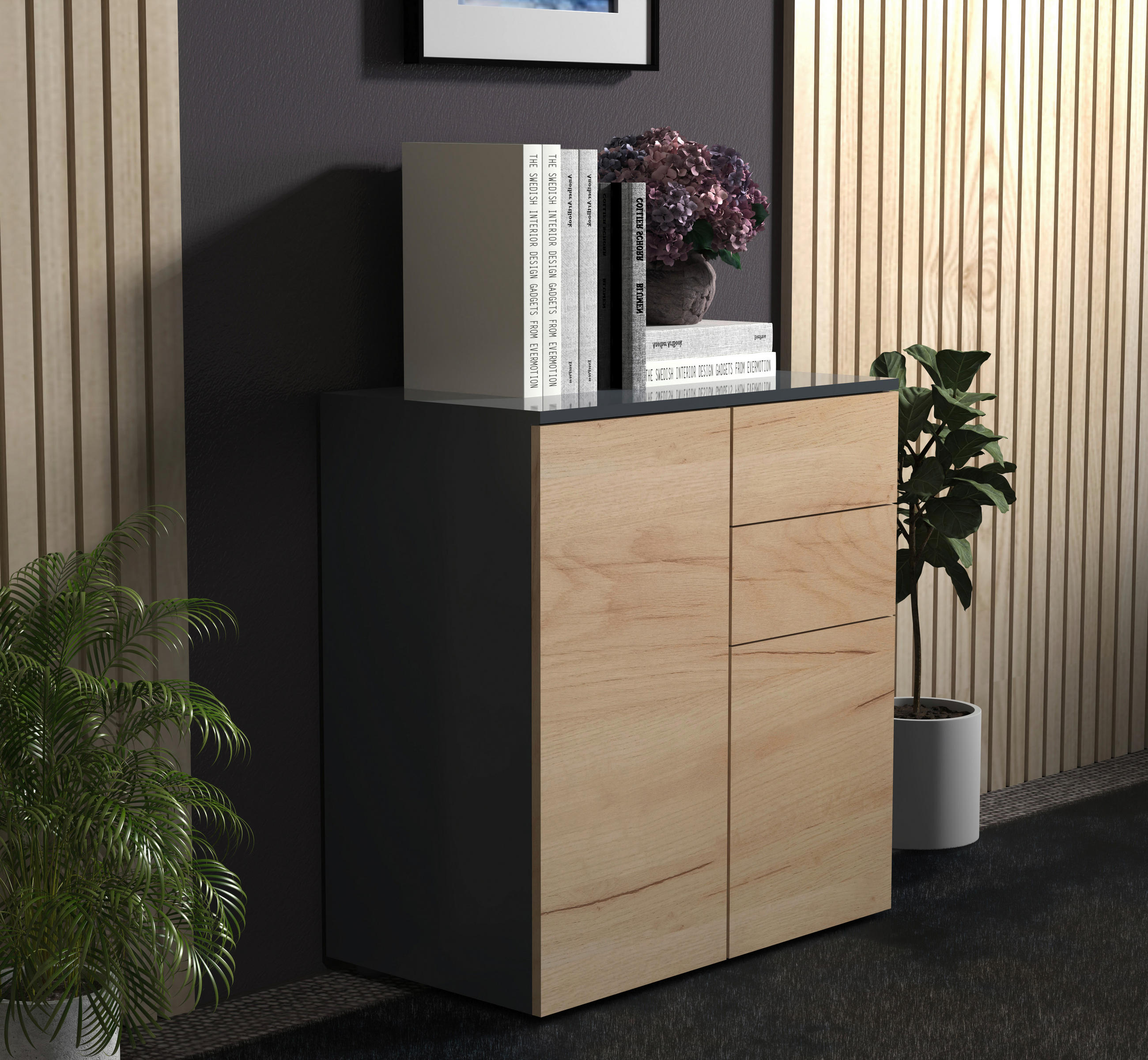 KOMMODE 70/77/39 cm  in Anthrazit, Honigeiche  - Honigeiche/Anthrazit, MODERN, Holzwerkstoff/Kunststoff (70/77/39cm) - MID.YOU
