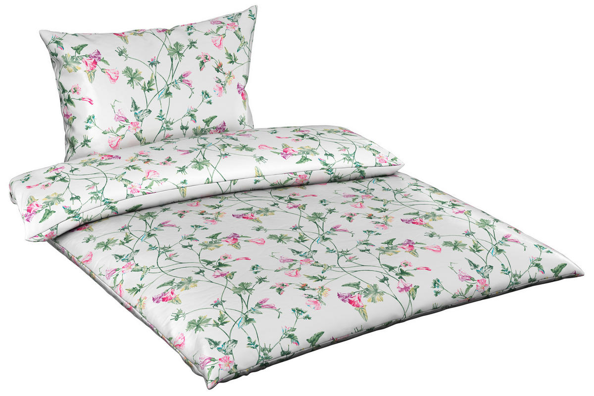 POSTEĽNÁ BIELIZEŇ, satén, zelená, biela, pink, 140/200 cm - pink/biela, Konventionell, textil (140/200cm) - Esposa