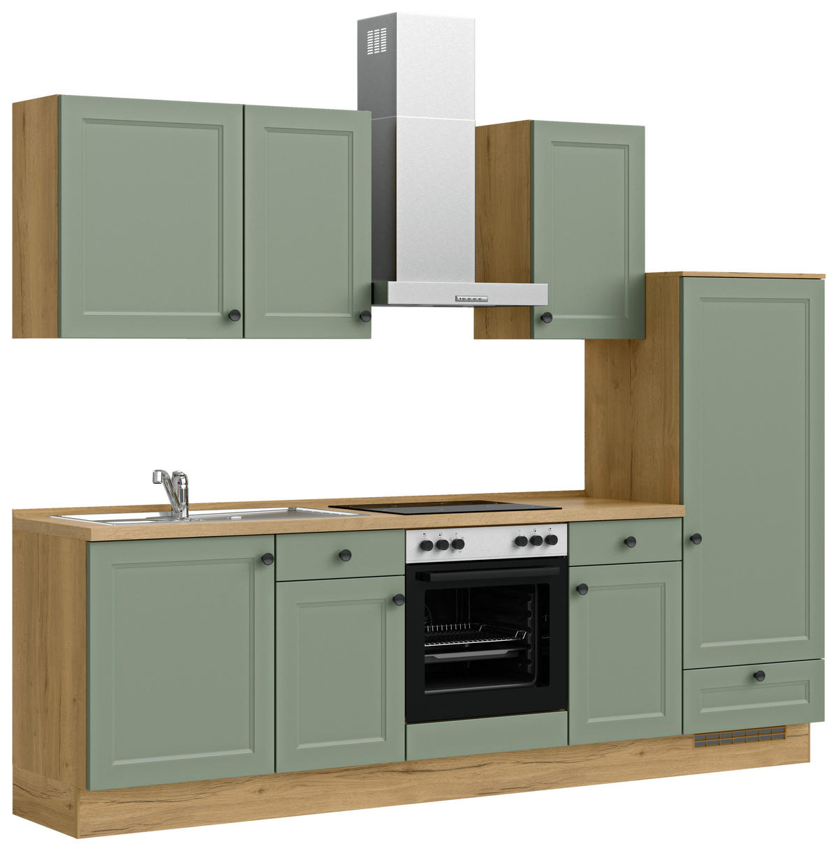 KÜCHENLEERBLOCK 270 cm   in Grün, Eichefarben  - Eichefarben/Schwarz, MODERN, Holzwerkstoff/Metall (270cm) - Nobilia