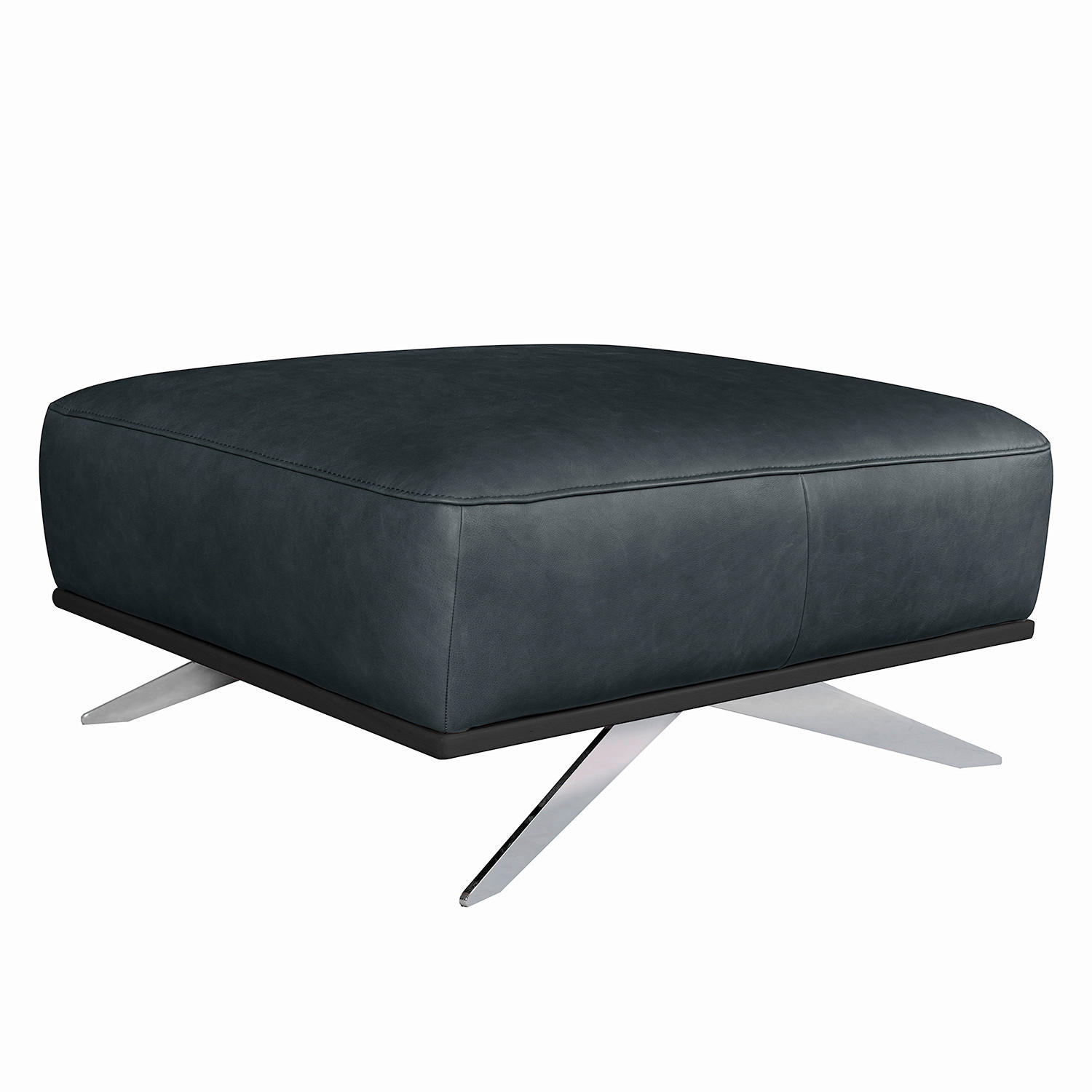 HOCKER Leder Blau  - Chromfarben/Blau, Design, Leder/Metall (95/46/80cm) - Livetastic