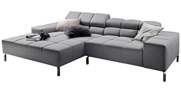 ECKSOFA Grau Flachgewebe  - Grau, Design, Textil/Metall (178/280cm) - Hom`in