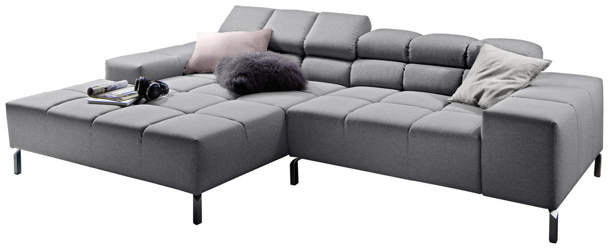 ECKSOFA Grau Flachgewebe  - Grau, Design, Textil/Metall (178/280cm) - Hom`in