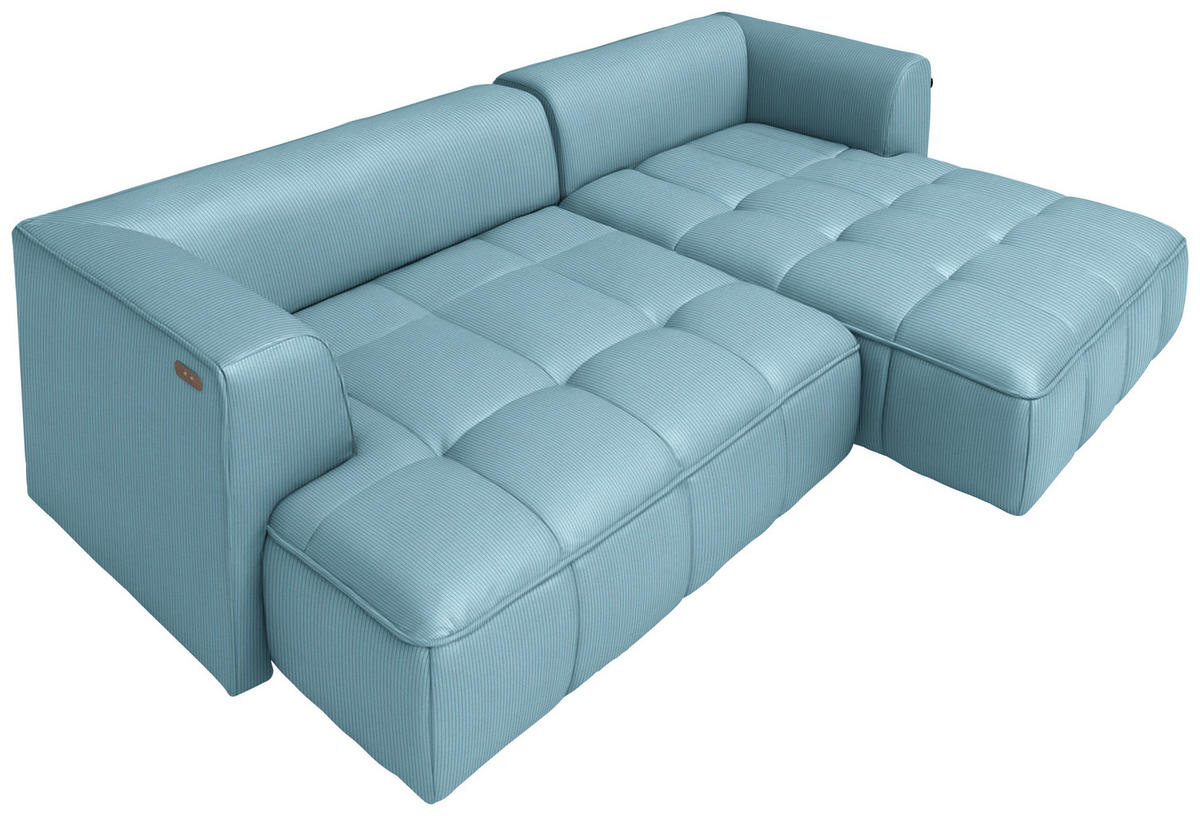 ECKSOFA Feincord Hellblau  - Schwarz/Hellblau, Design, Kunststoff/Textil (288/188cm) - Welnova