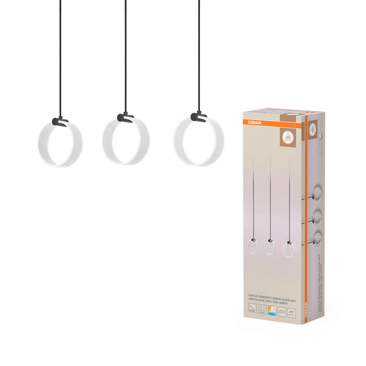 LED-PENDELLEUCHTE 66/5.2/121 cm  - Schwarz, Design, Kunststoff (66/5.2/121cm) - Osram
