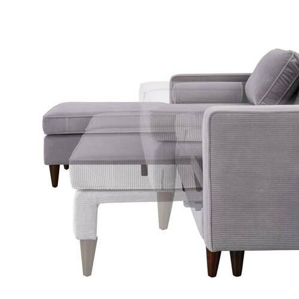 ECKSOFA in Cord Grau  178/261 cm  - Eichefarben/Grau, MODERN, Holz/Textil (178/261cm) - Carryhome