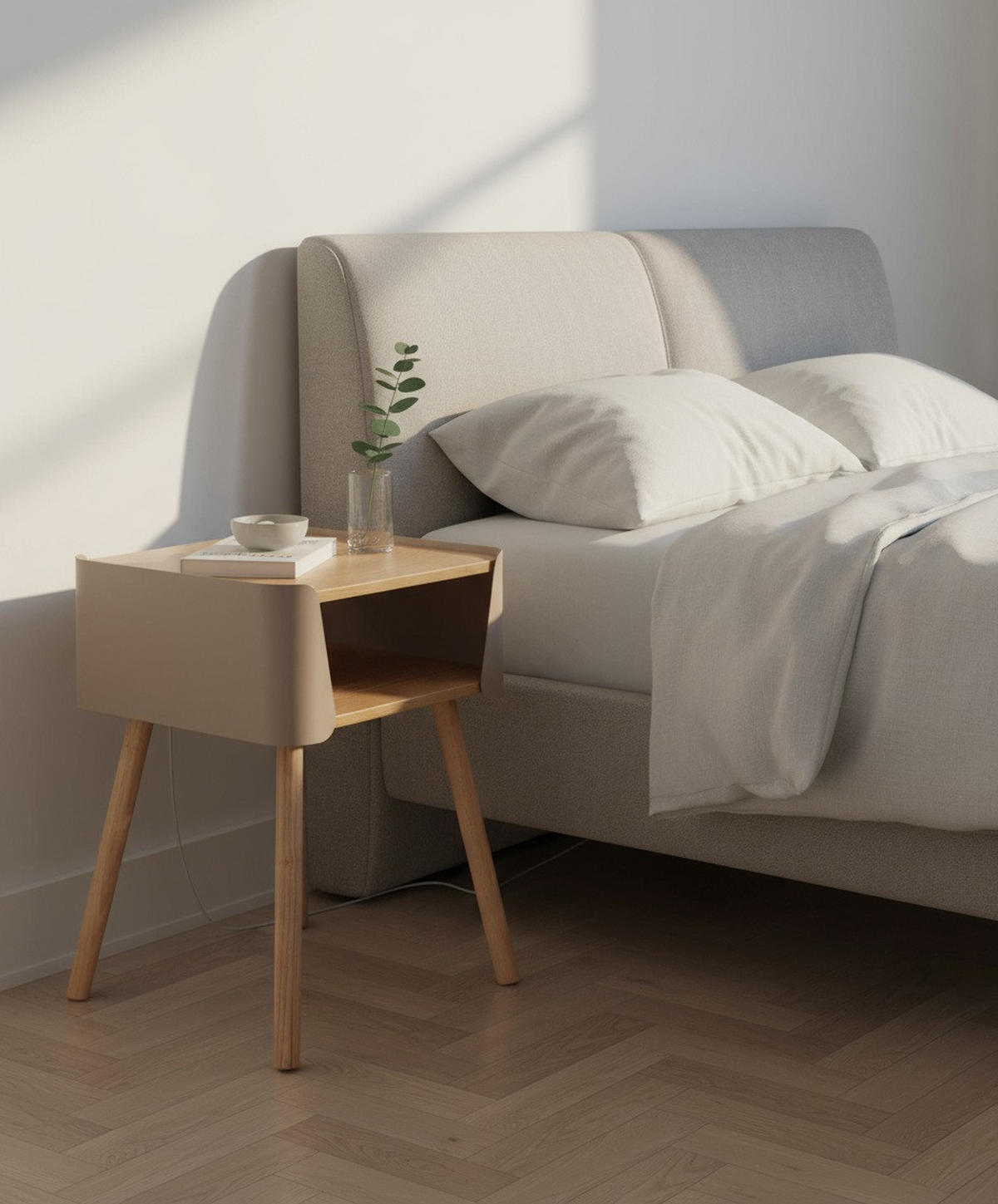 NOČNÝ STOLÍK, borovica, prírodná farba, béžová, 40/54,5/39 cm - prírodná farba/béžová, Design, kov/drevo (40/54,5/39cm) - Xora