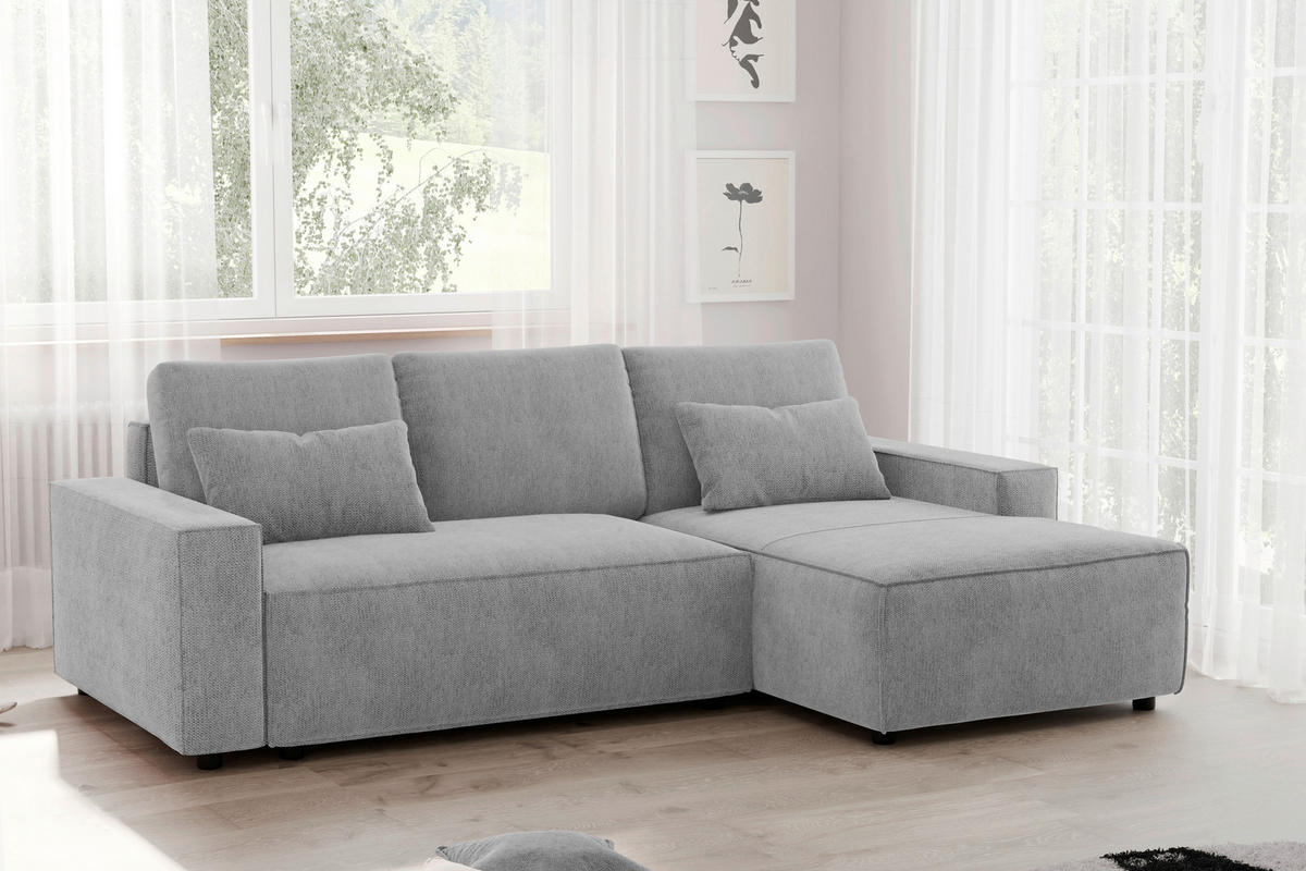 ECKSCHLAFSOFA in Chenille Silberfarben  - Silberfarben/Schwarz, MODERN, Kunststoff/Textil (247/154cm) - Livetastic