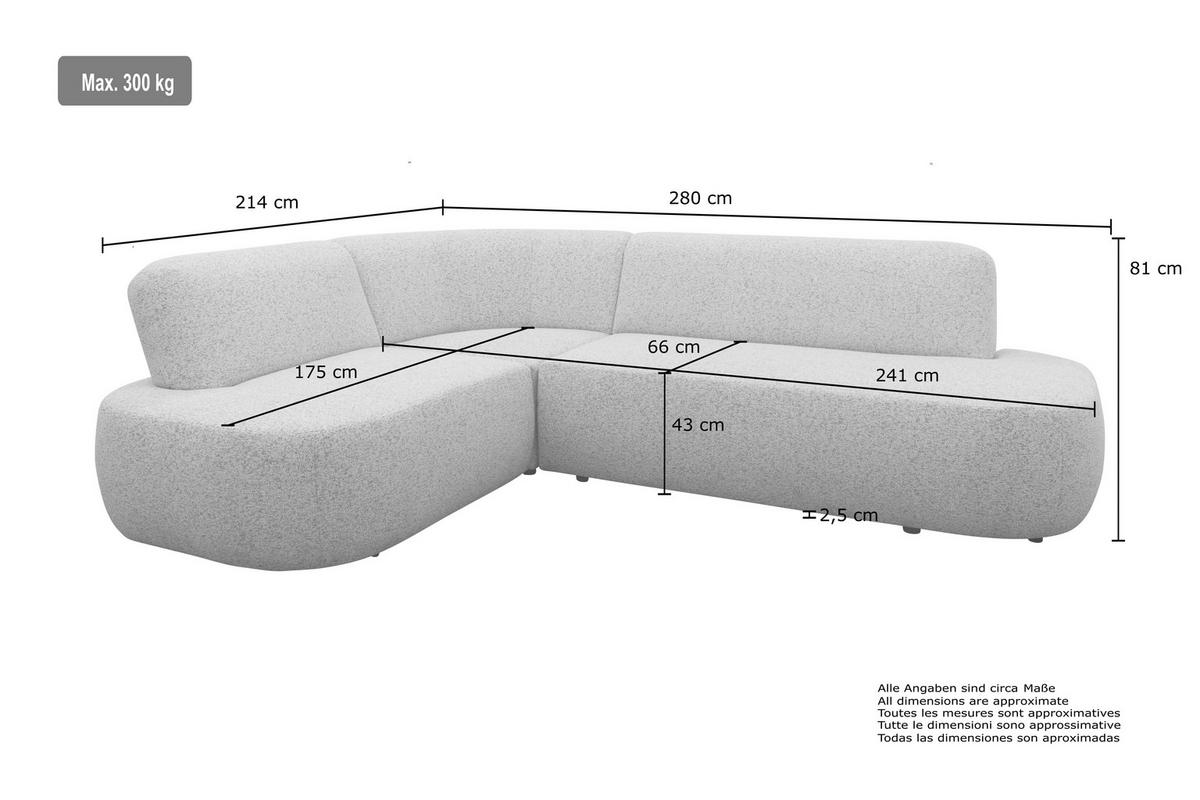 ECKSOFA 200 029 Beigebraun Webstoff  - Beigebraun/Schwarz, MODERN, Kunststoff/Textil (214/280cm) - Livetastic