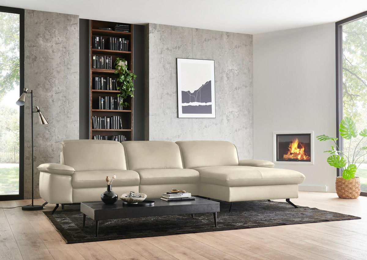 ECKSOFA  Echtleder Naturfarben  - Schwarz/Naturfarben, Design, Leder/Metall (307/169cm) - Beldomo Premium