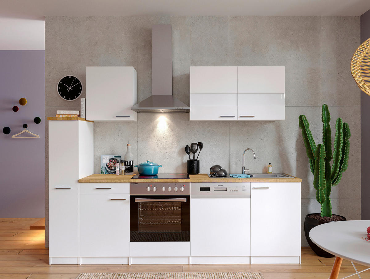 KÜCHENBLOCK 250 cm   in Weiss  - Weiss/Edelstahlfarben, Basics, Holzwerkstoff/Metall (250cm) - Respekta