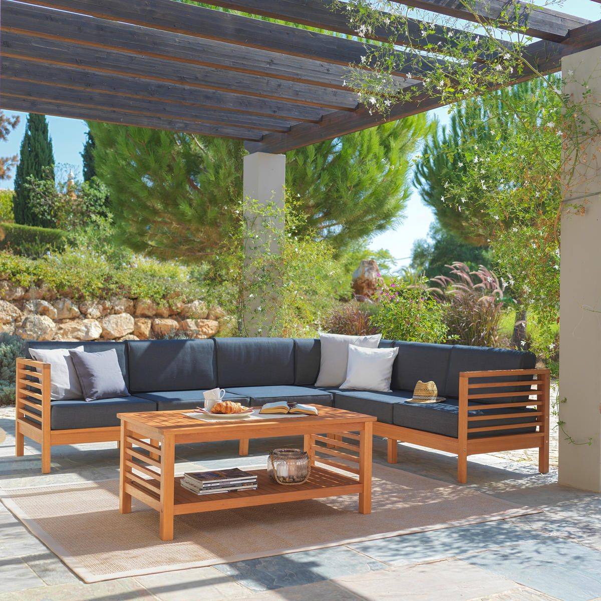 Mobilier Terasă Și Lounge  268/204 cm   - culoare natur/gri, Lifestyle, lemn/textil (268/204cm) - Ambia Garden